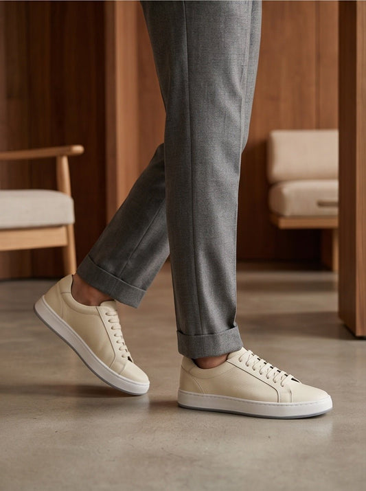 Braino Premium Leather Sneakers – Cream - Braino