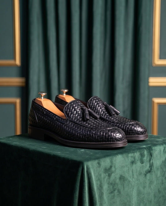 Braino Signature Woven milano Loafers – BLACK Edition - Braino
