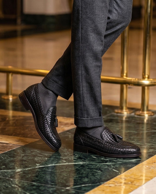 Braino Signature Woven milano Loafers – BLACK Edition - Braino
