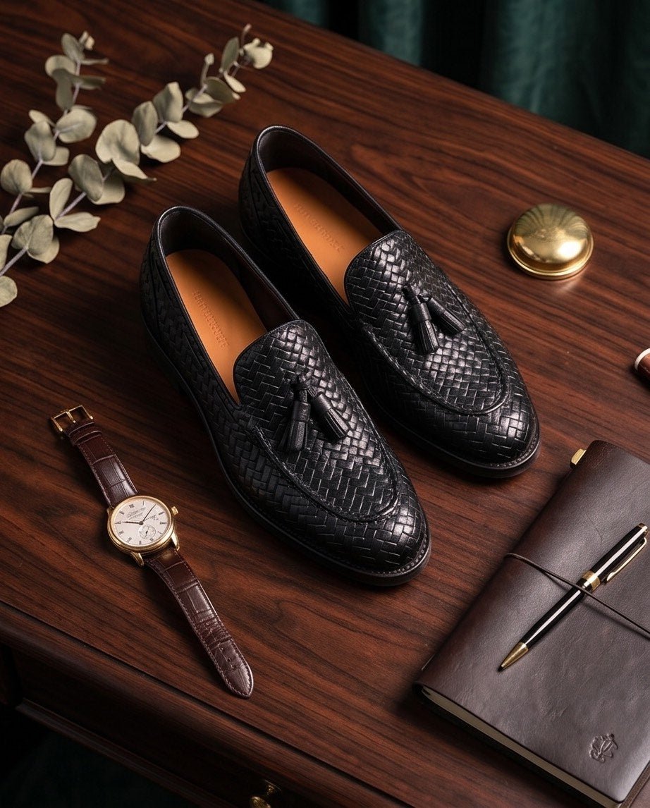 Braino Signature Woven milano Loafers – BLACK Edition - Braino
