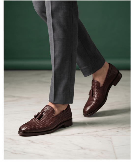 Braino Signature Woven milano Loafers – Chocolate Brown Edition - Braino