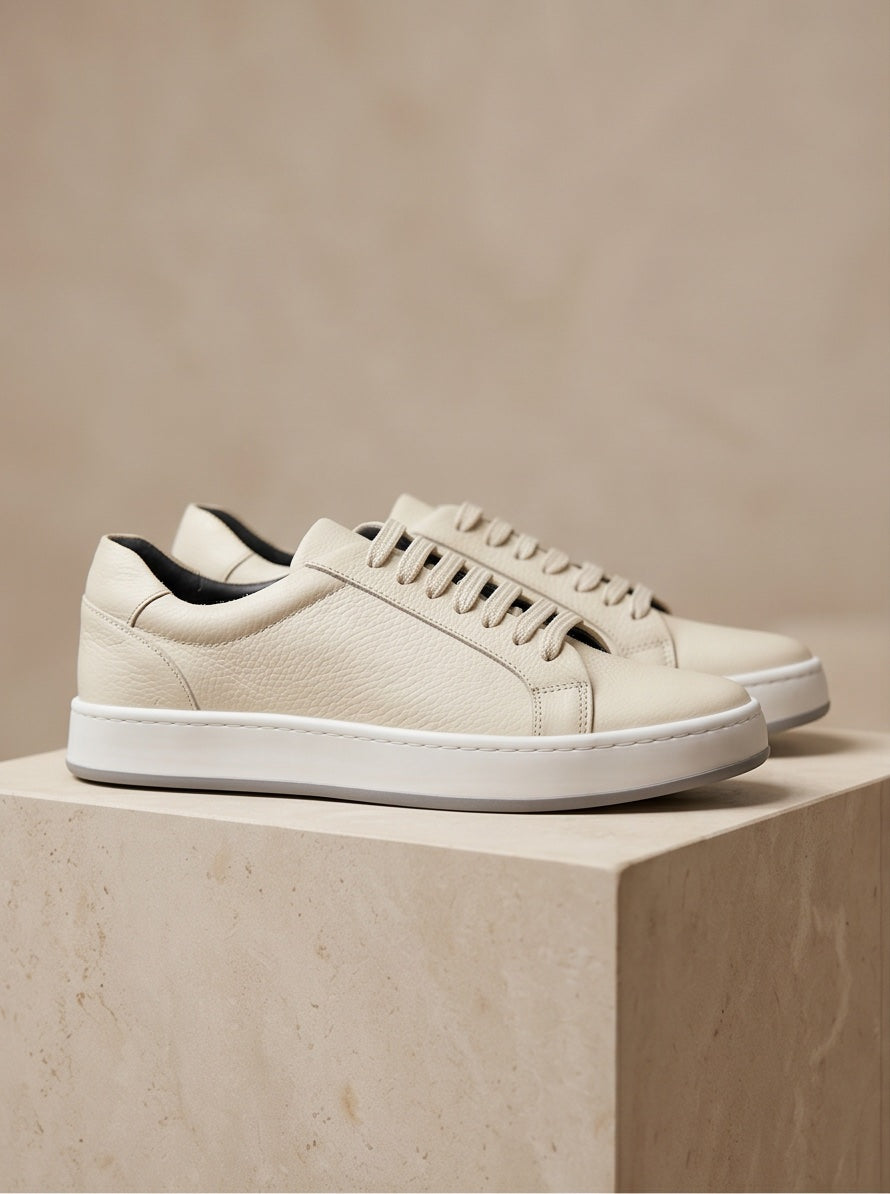 Braino Premium  Leather Sneakers – Cream