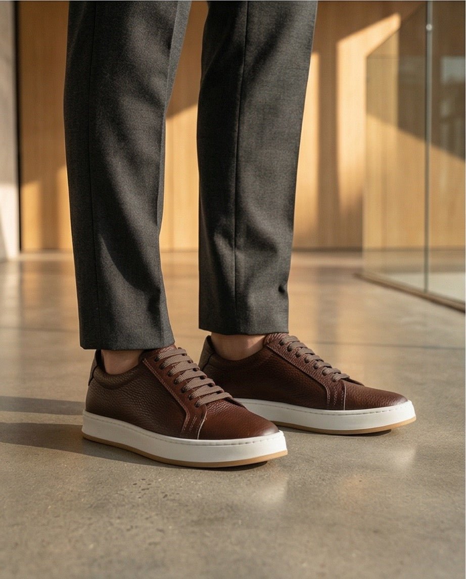 Premium brown leather sneakers by Braino