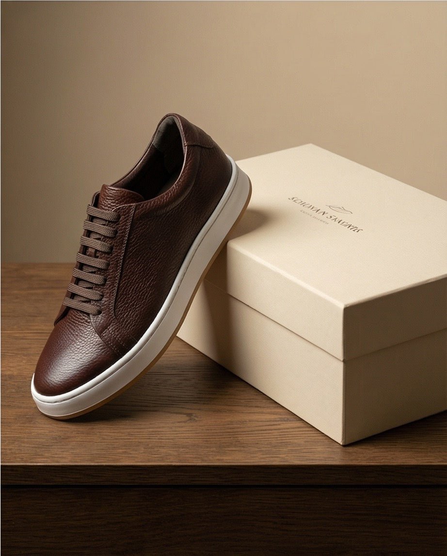 Premium brown leather sneakers by Braino