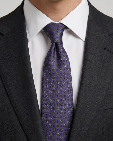 Signature Purple Geometric Pure Silk Tie - Braino