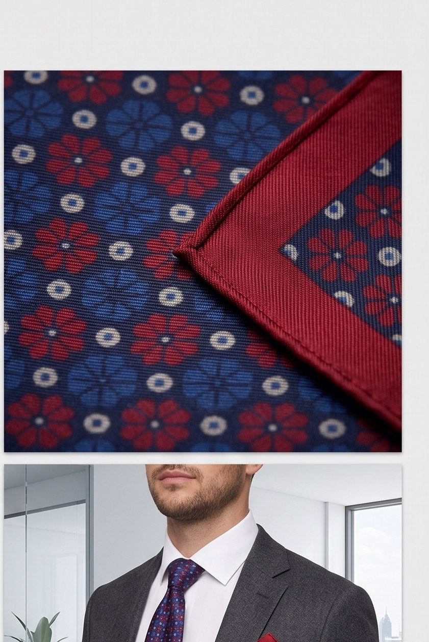 Signature Navy Floral Pure Silk Tie & Pocket Square Set