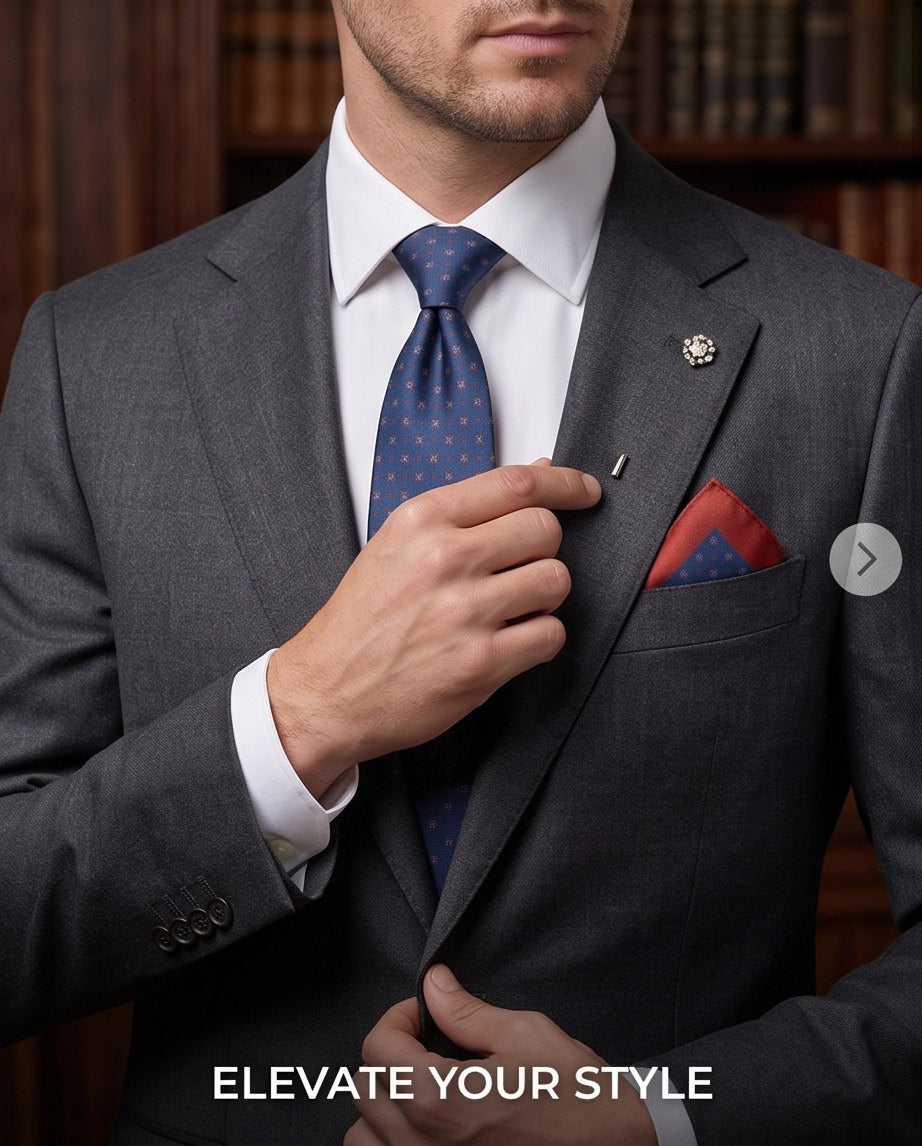 Signature Blue Micro Pattern Pure Silk Tie & Pocket Square Set