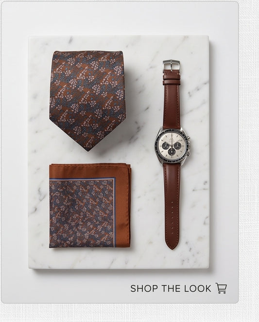 Signature Brown Abstract Pure Silk Tie & Pocket Square Set