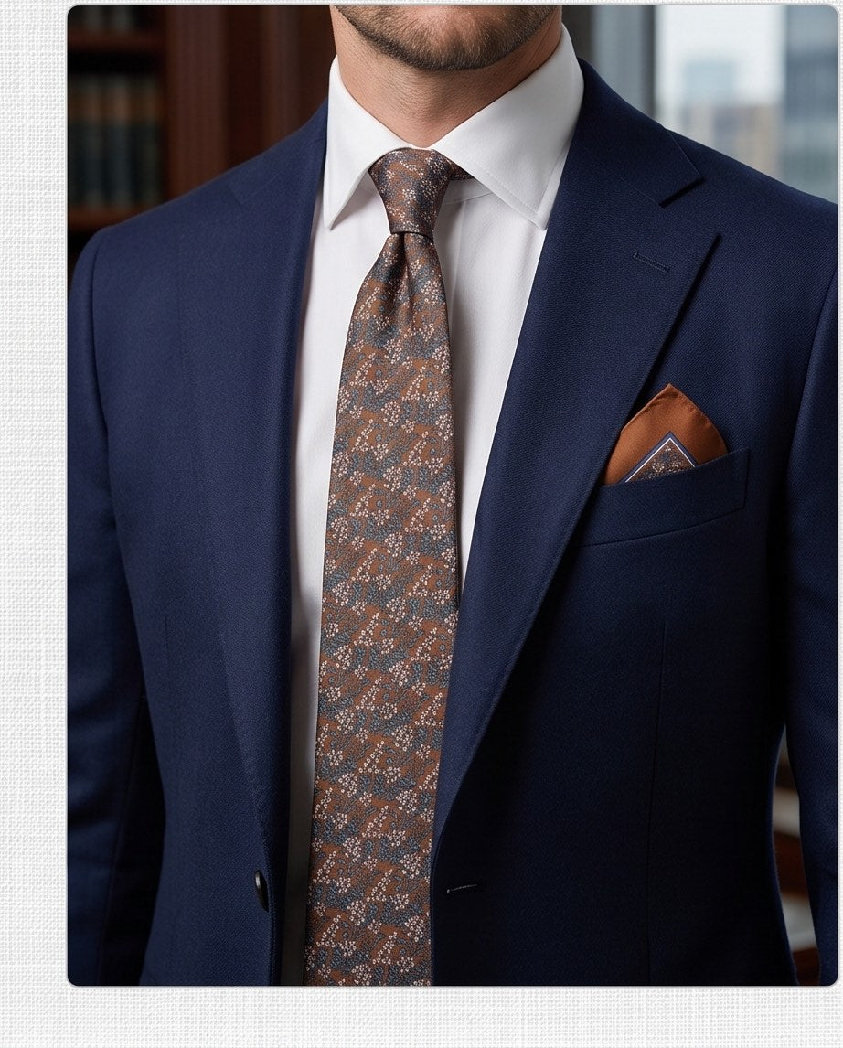 Signature Brown Abstract Pure Silk Tie & Pocket Square Set