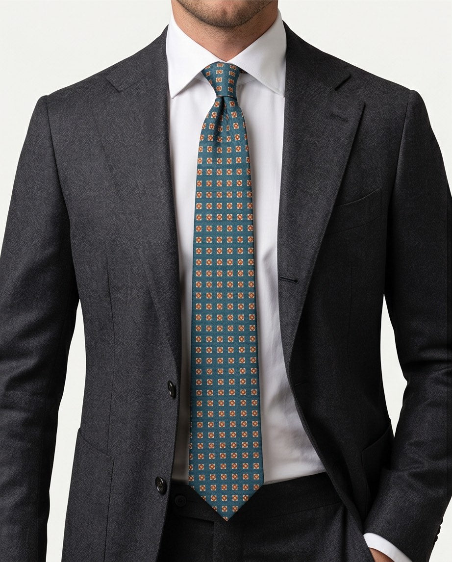 Signature Teal Geometric Pure Silk Tie