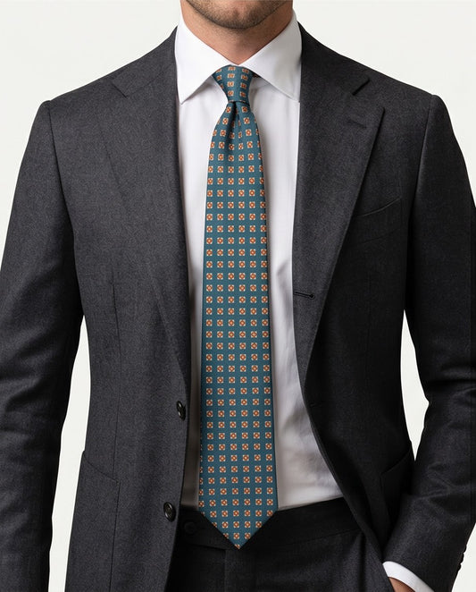Signature Teal Geometric Pure Silk Tie