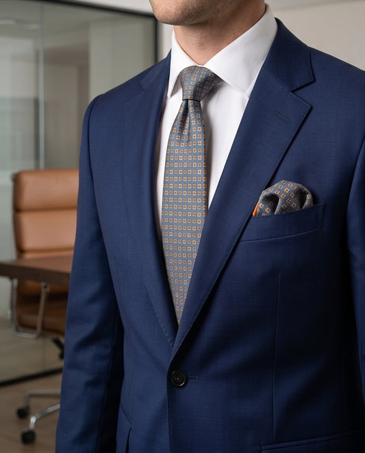 Signature Grey Micro Pattern Pure Silk Tie & Pocket Square Set