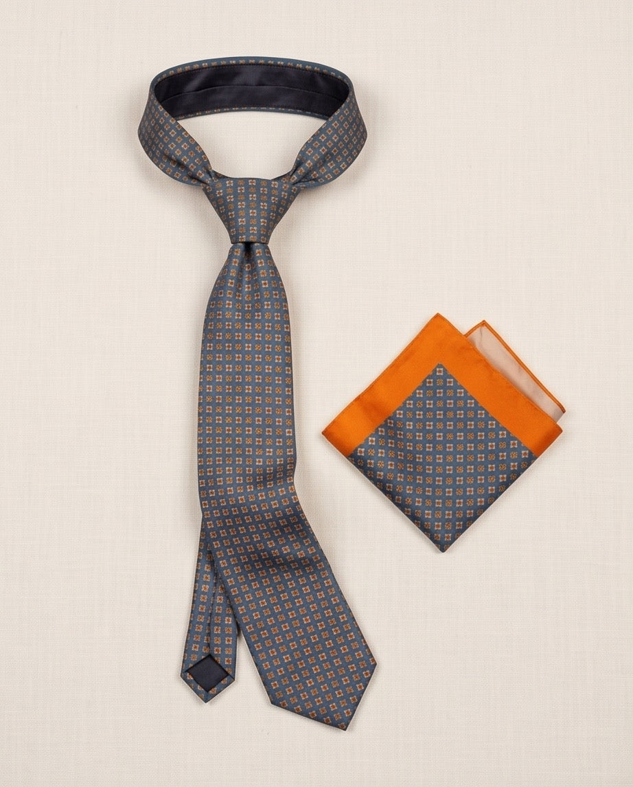 Signature Grey Micro Pattern Pure Silk Tie & Pocket Square Set