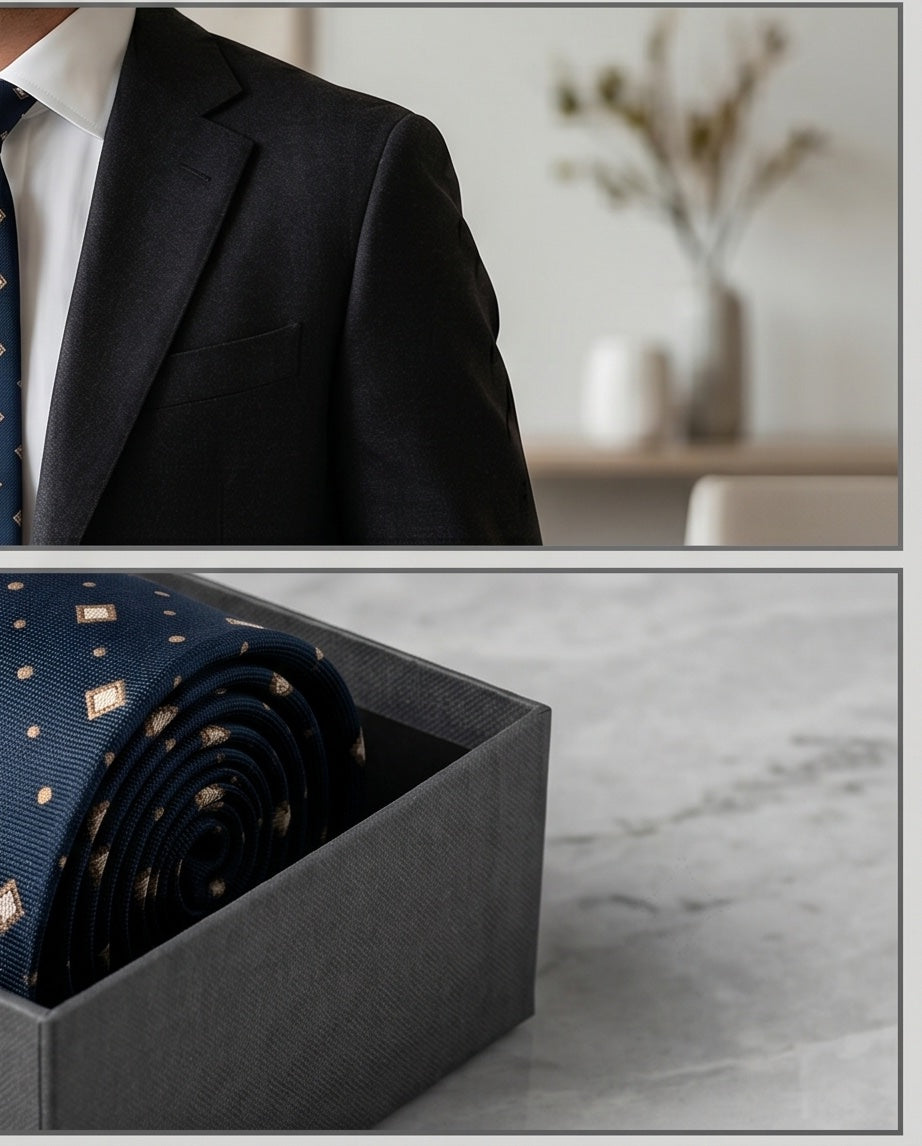 Signature Navy Diamond Pattern Pure Silk Tie