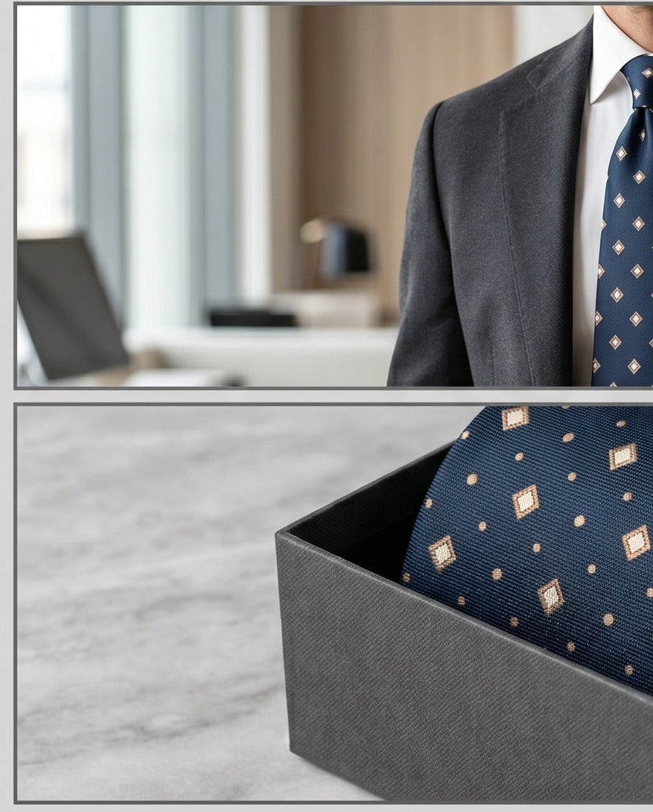 Signature Navy Diamond Pattern Pure Silk Tie
