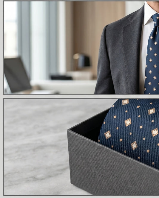 Signature Navy Diamond Pattern Pure Silk Tie