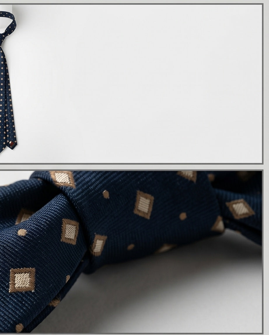 Signature Navy Diamond Pattern Pure Silk Tie