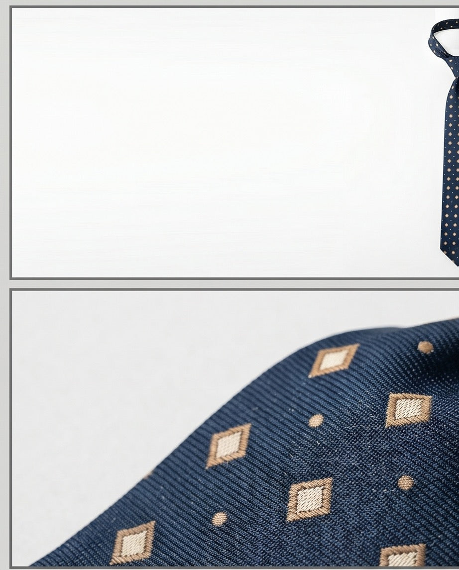 Signature Navy Diamond Pattern Pure Silk Tie