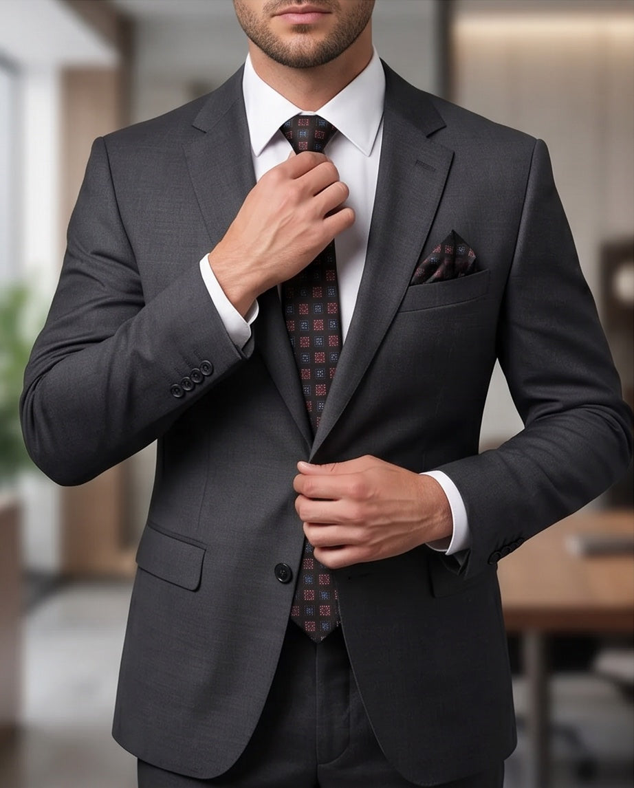 Signature Black Geometric Pure Silk Tie & Pocket Square Set