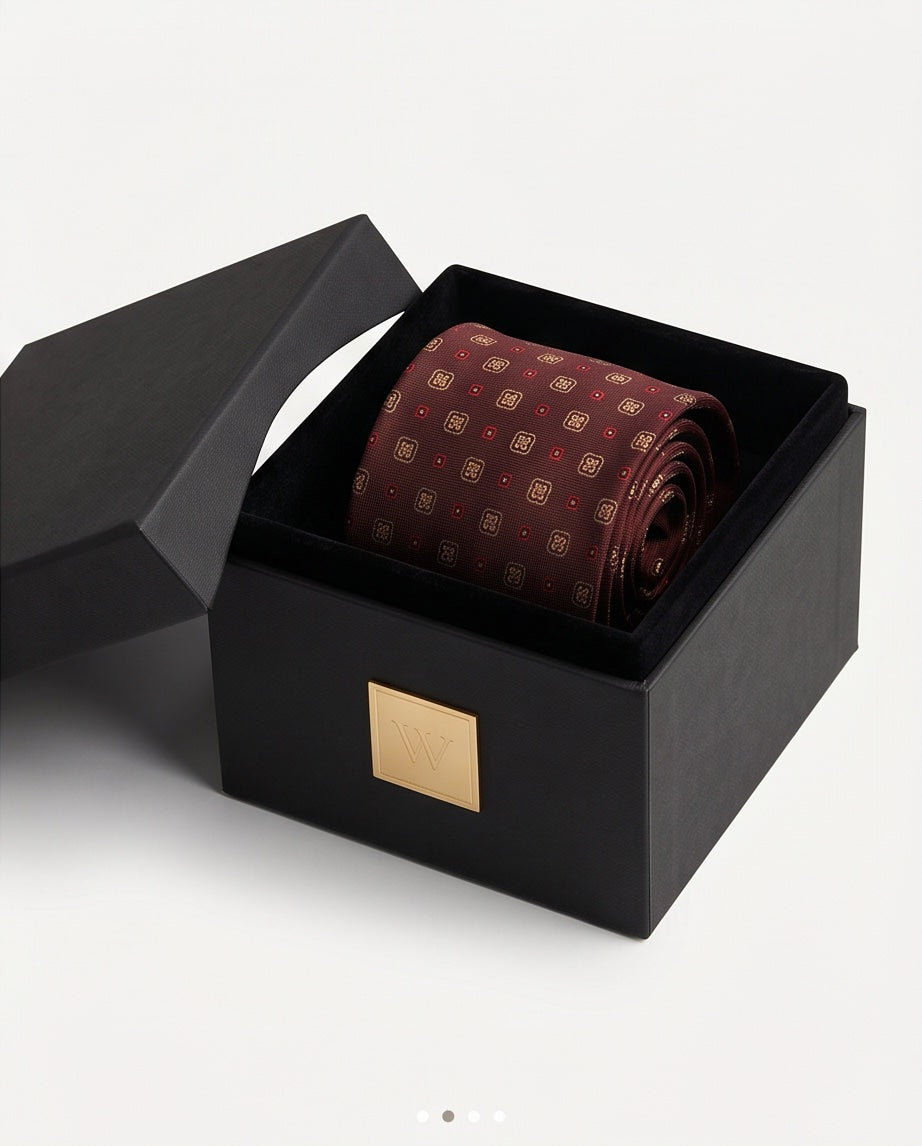 Signature Burgundy Geometric Pure Silk Tie