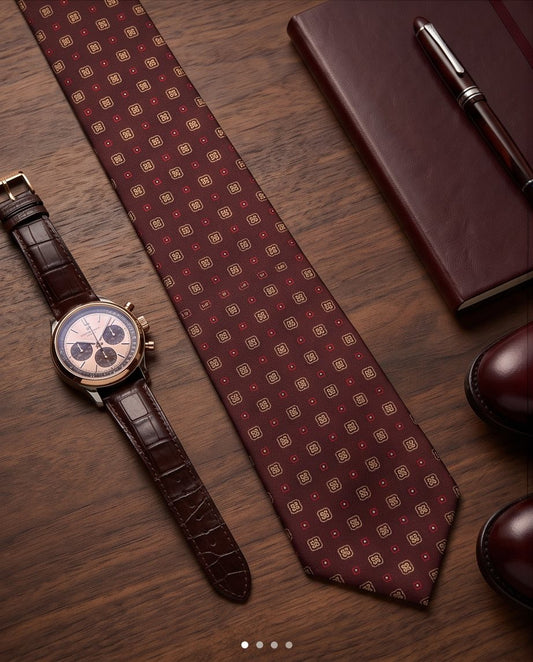 Signature Burgundy Geometric Pure Silk Tie