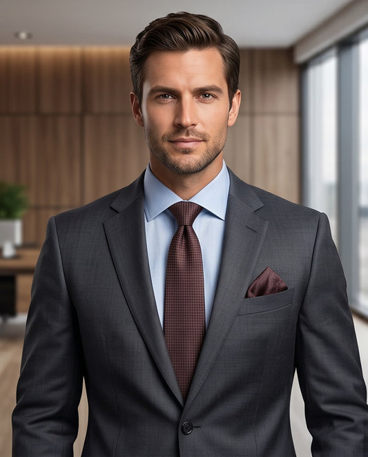Signature Burgundy Micro Pattern Pure Silk Tie & Pocket Square Set