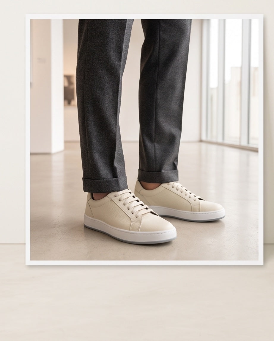 Braino Premium Genuine Leather Sneakers – Cream
