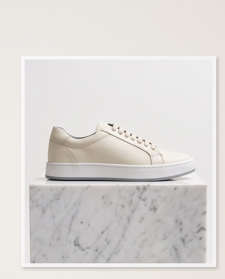 Braino Premium Genuine Leather Sneakers – Cream