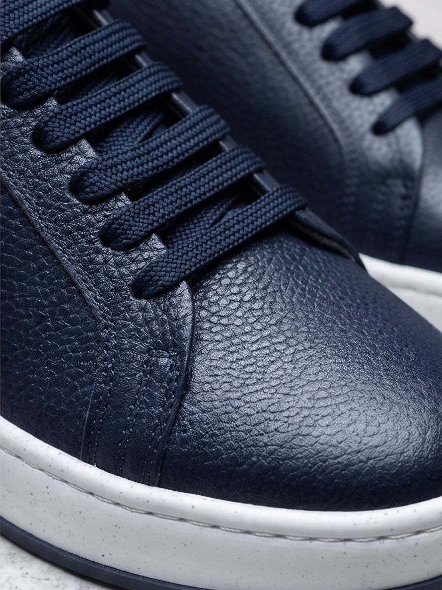 Braino Signature Leather Sneakers – Navy Blue | Premium Genuine Leather