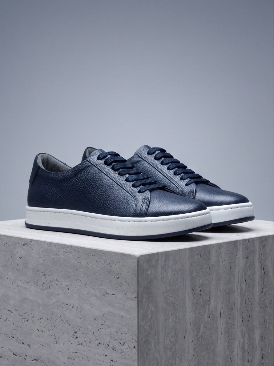 Braino Signature Leather Sneakers – Navy Blue | Premium Genuine Leather