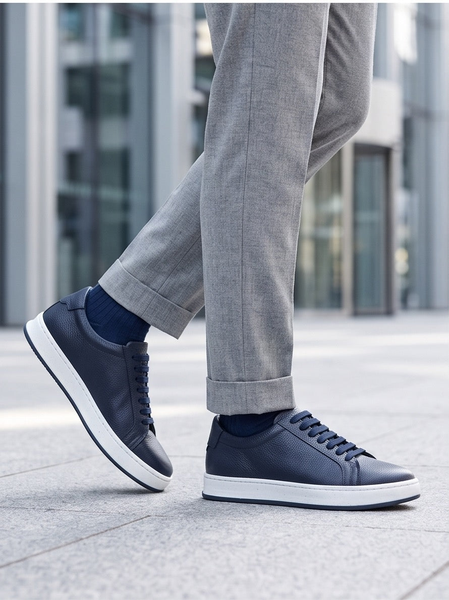 Braino Signature Leather Sneakers – Navy Blue | Premium Genuine Leather