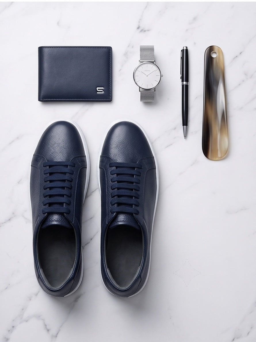 Braino Premium Leather Sneakers – Navy Blue